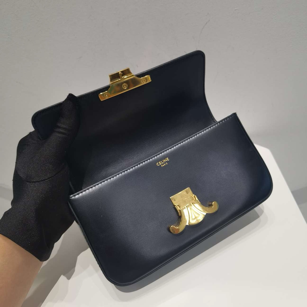 Celine Triomphe Black Gold Chain Shoulder Bag