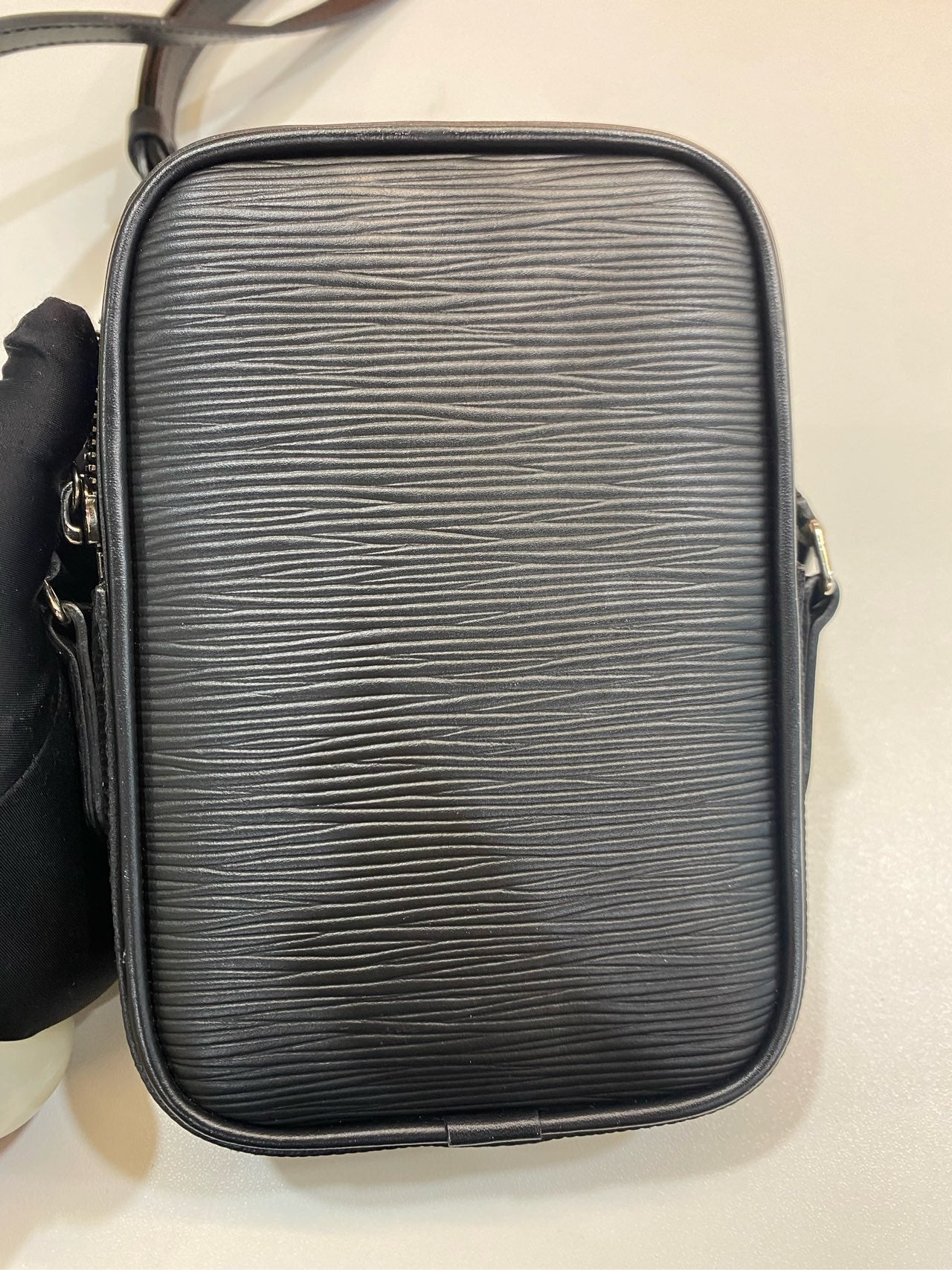 new LV Louis Vuitton black corrugated mini camera bag