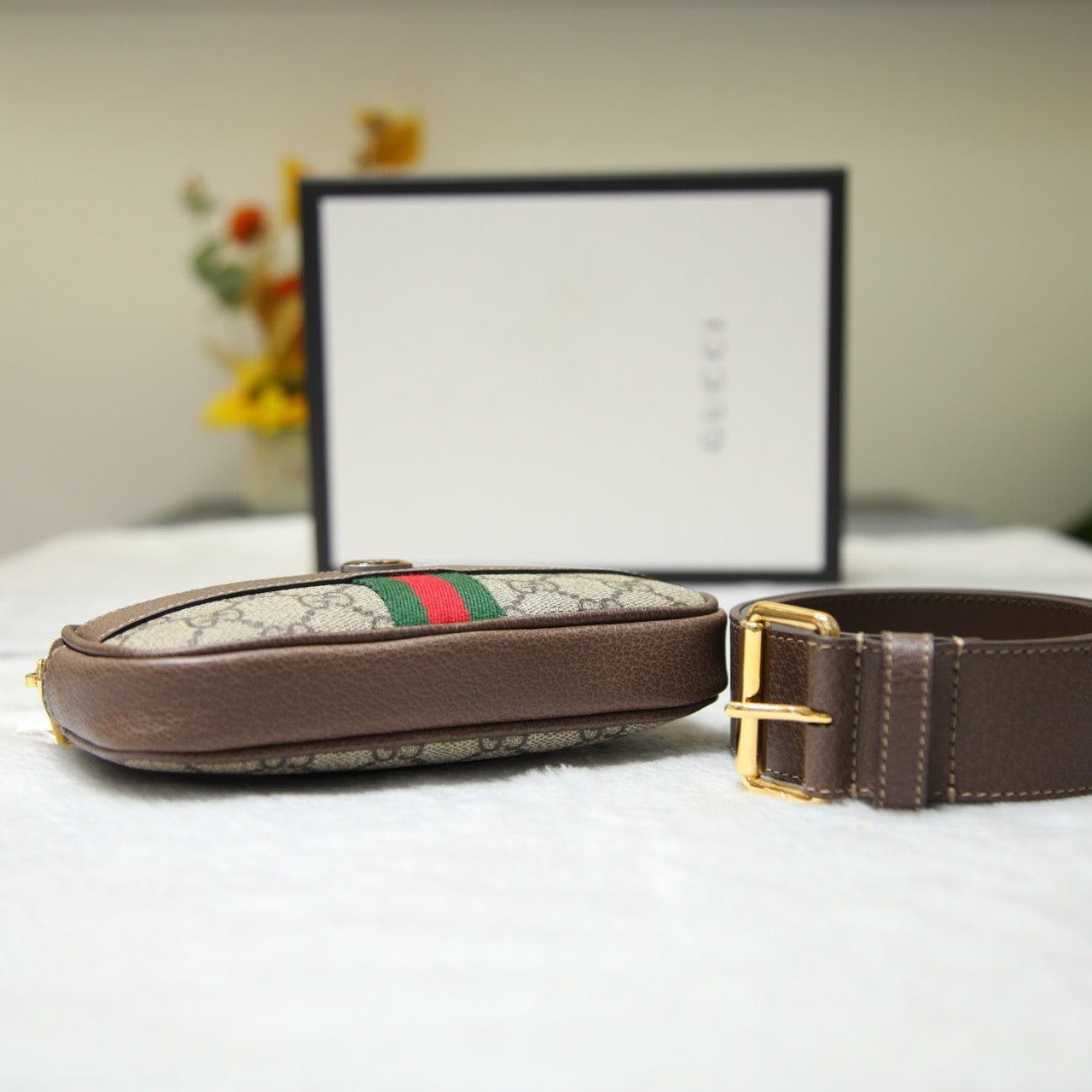 Idle 99 %new GUCCI / Gucci Ophidia series waist bag brown canvas with leather classic double