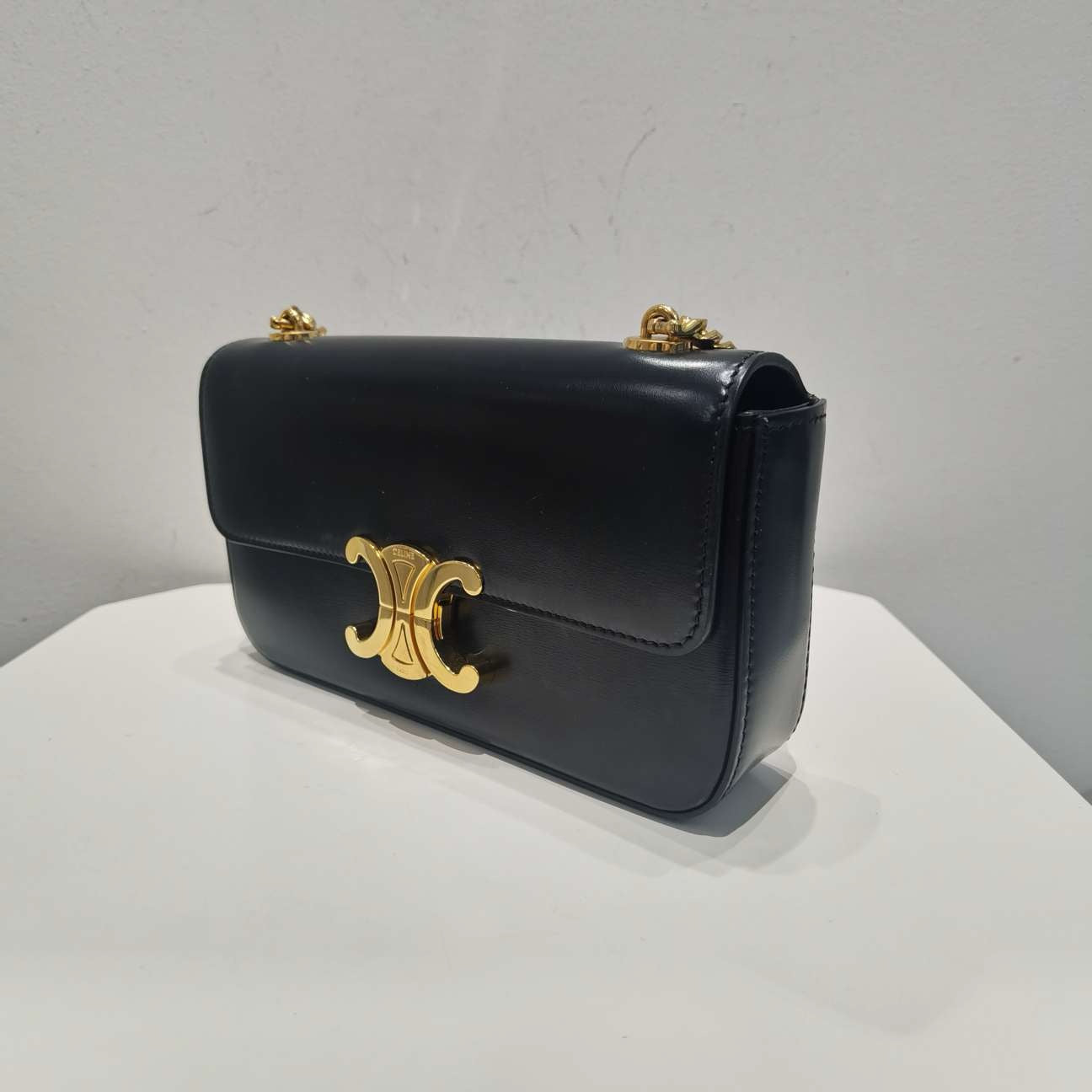 Celine Triomphe Black Gold Chain Shoulder Bag