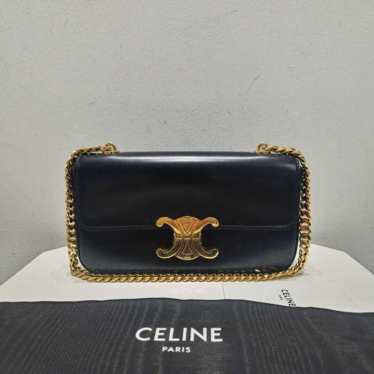 Celine Triomphe Black Gold Chain Shoulder Bag