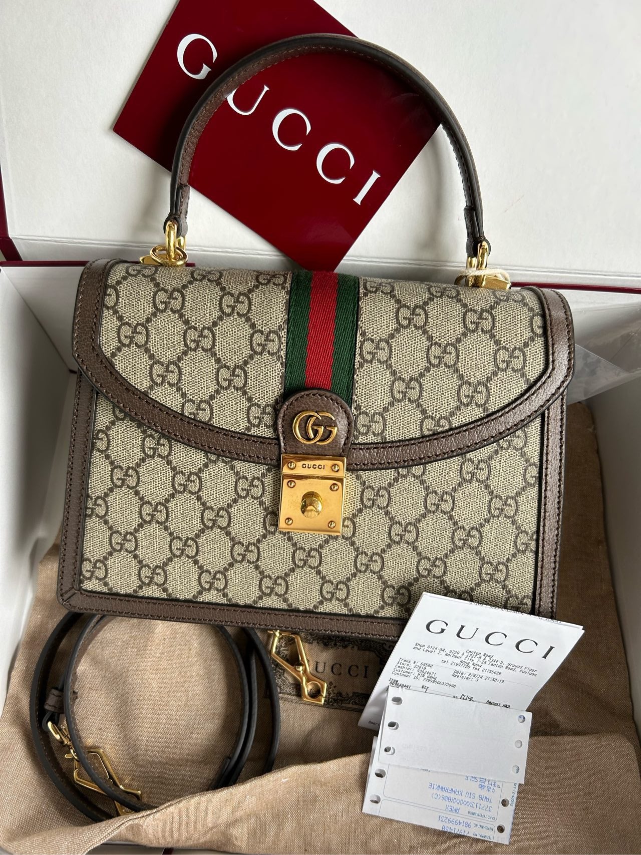 [Idle New Complete Set] 2024 Gucci Gucci Handbag Courier Bag Black Label New Ophidia Series Medium