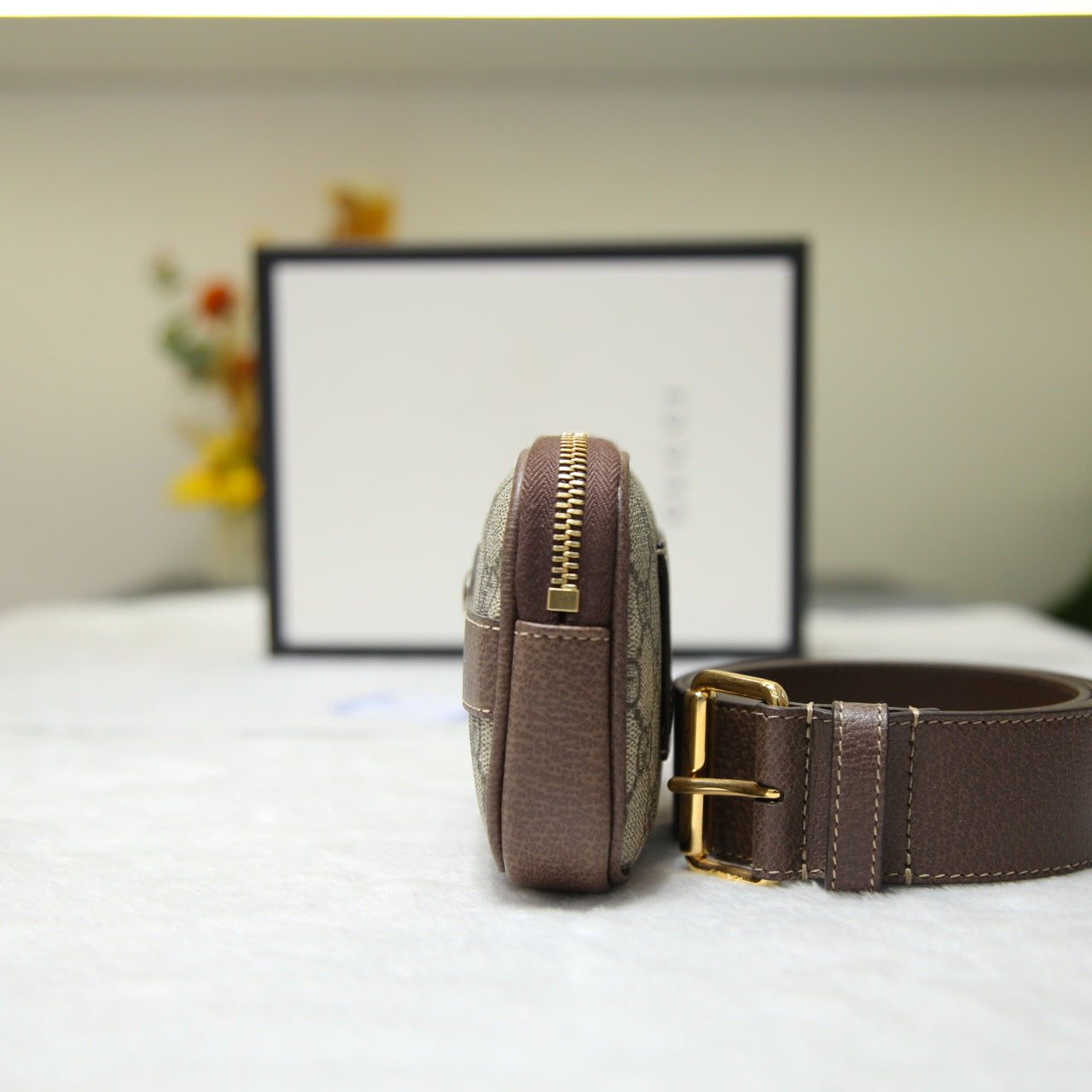 Idle 99 %new GUCCI / Gucci Ophidia series waist bag brown canvas with leather classic double