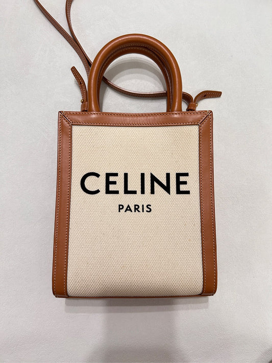 Celine CELINE printed fabric and cow leather mini straight CABAS handbag