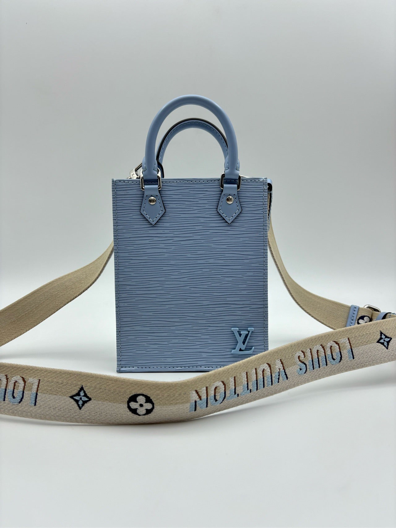 LV Louis Vuitton minitote music bag sky blue water ripple handbag