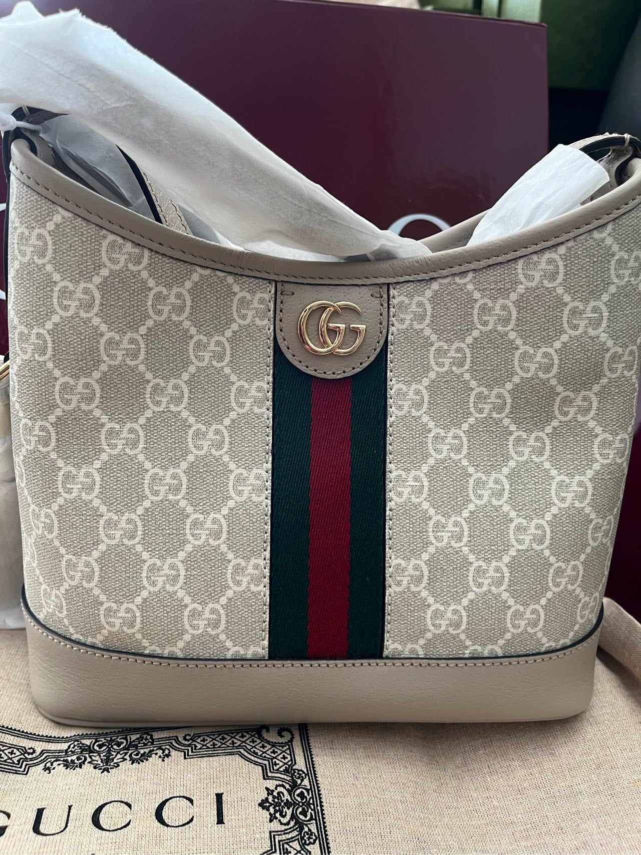 GUCCI Golden Hardware Magnetic Buckle GG Supreme Canvas Shoulder Bag