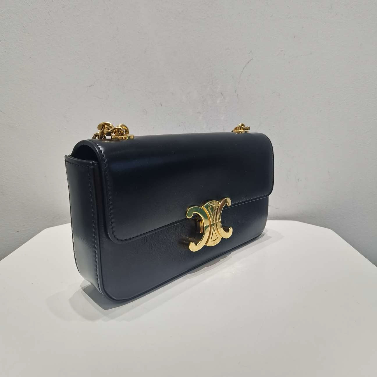 Celine Triomphe Black Gold Chain Shoulder Bag