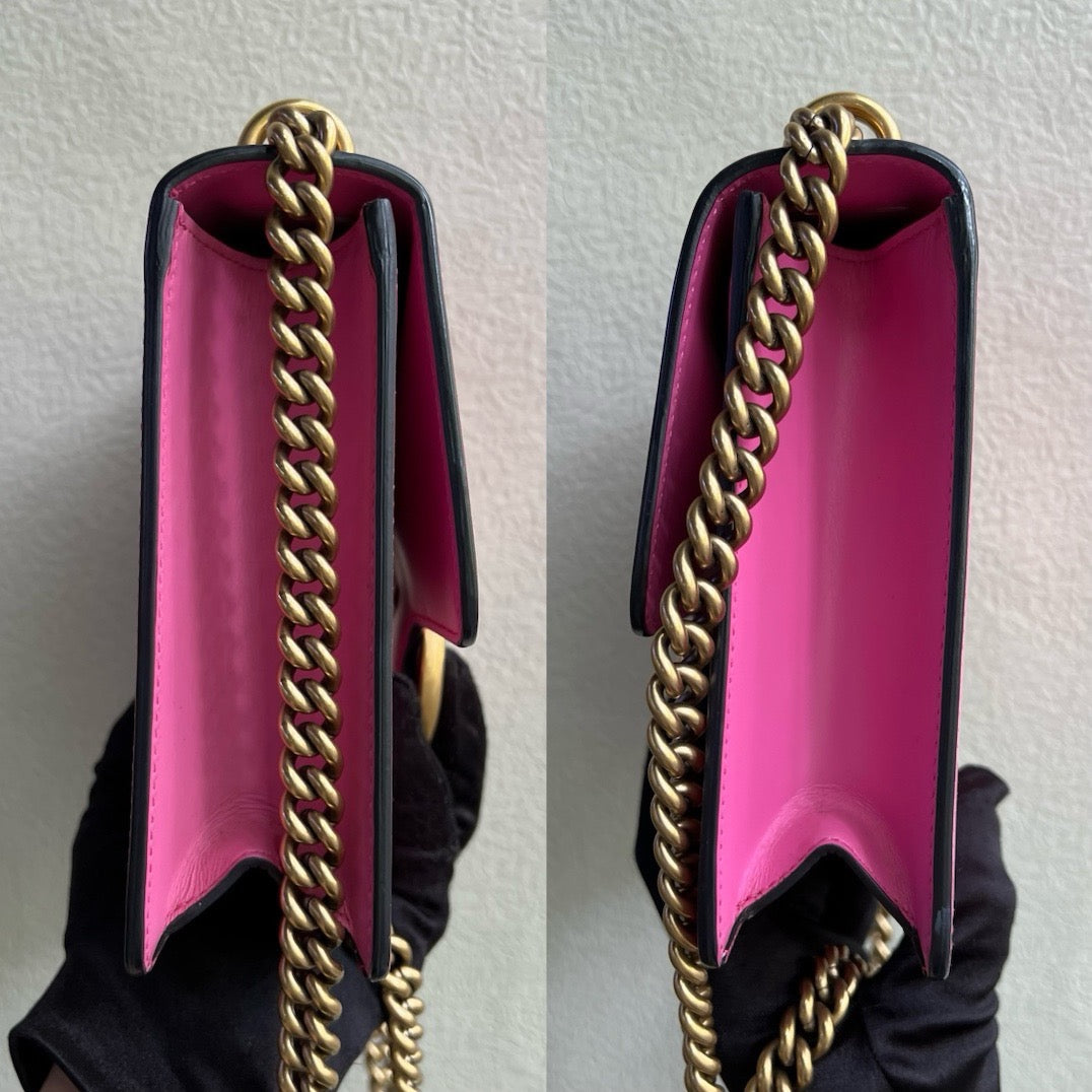 97% new,  GUCCI pink gold buckle accordion bag, chain shoulder bag, size: 19 * 4 * 15cm, black label 02