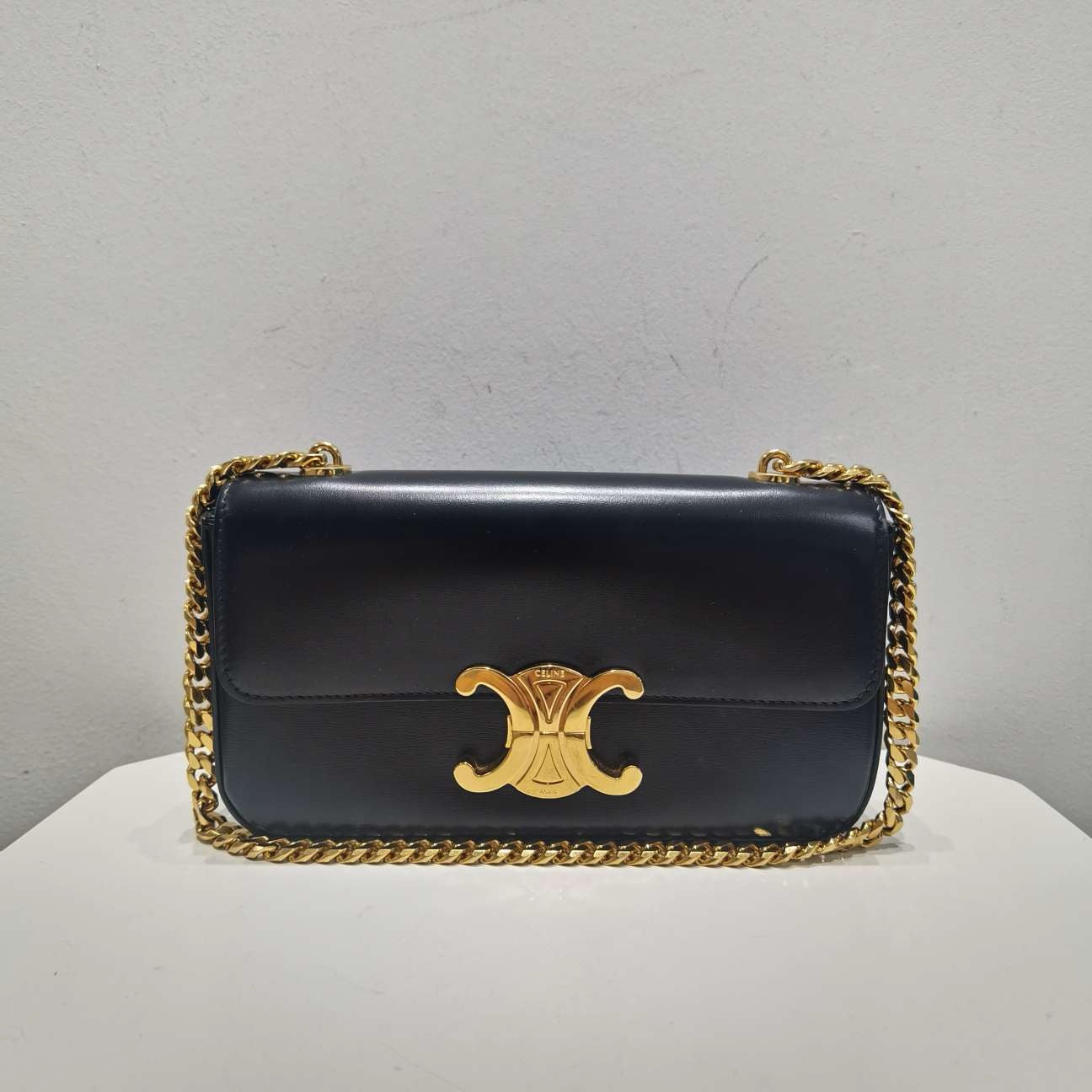 Celine Triomphe Black Gold Chain Shoulder Bag